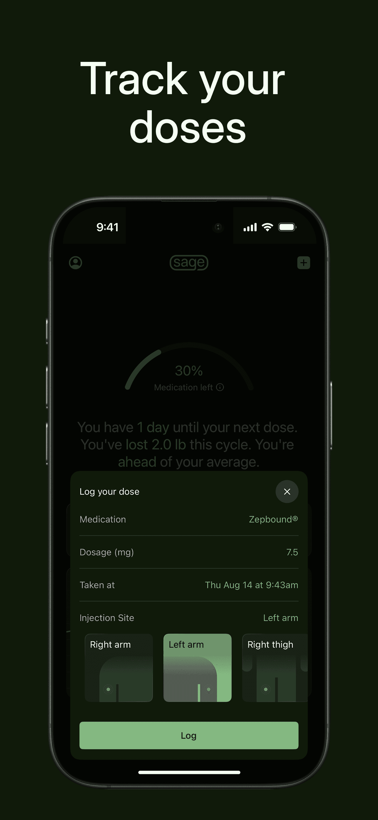 Track your doses — Sage Weight app screenshot
