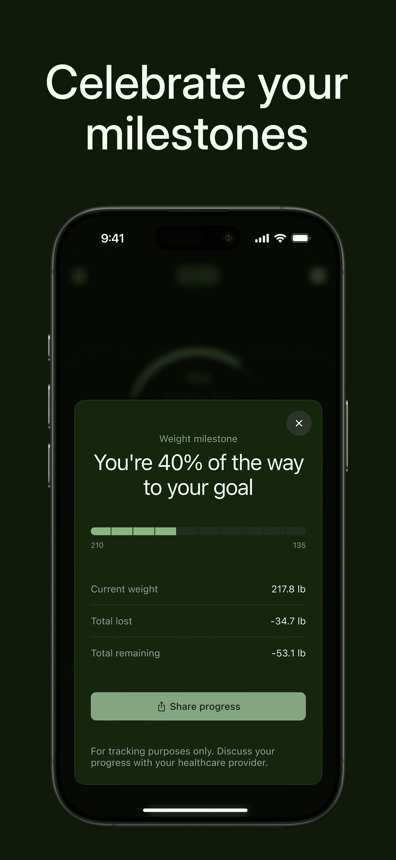 Celebrate your milestones — Sage Weight app screenshot