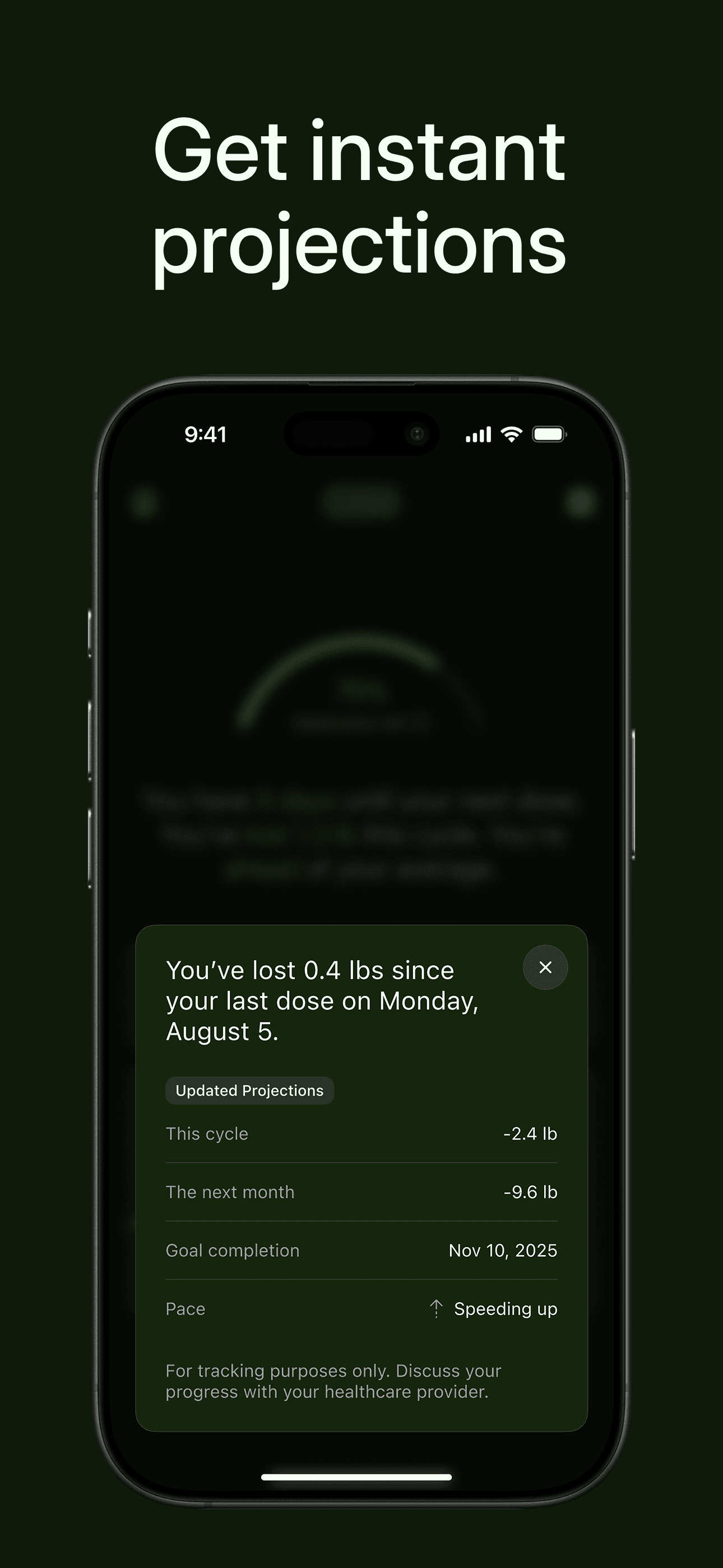Get instant projections — Sage Weight app screenshot